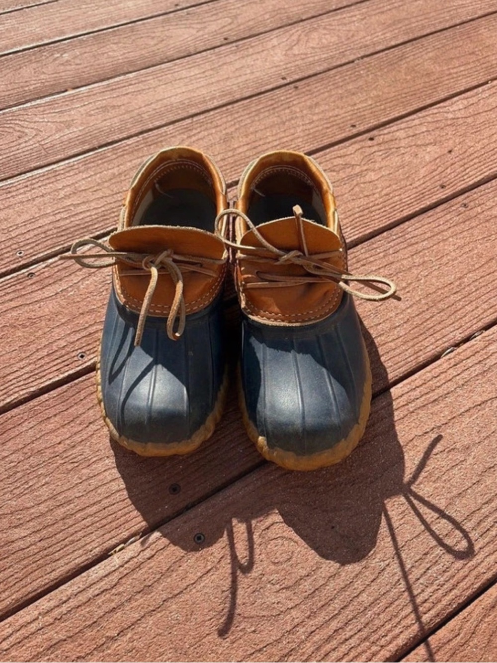 Vintage L.L. Bean Two-Tone Duck Boots in Navy and Tan
